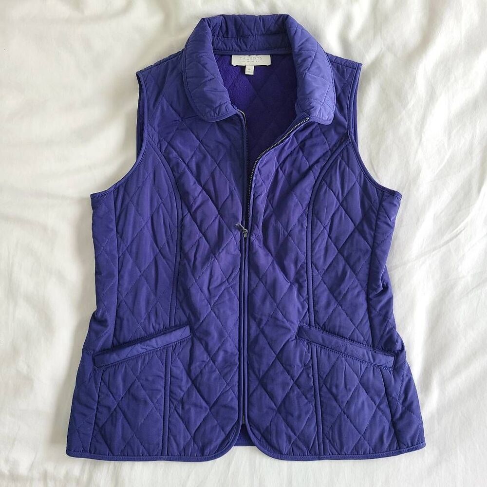 Talbots Full Zip Quilted Vest Women's 8 Petite Purple Collared 100% Polyester
